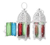 White2Pcs Moroccan Style Candle Lantern 16 x7x7cm Mini Metal Tealight Hanging Lantern for Indoor Outdoor Events Parities and Weddings for Indoor Outdoor Events Parities and Weddings, White Ornaments