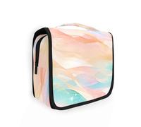 Whiteal Red Wave Abstract Art Style Hanging Travel Toiletry with Hanging Hook Multifunctional Quilted Makeup Bag Toilet