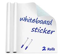 Whiteboard Paper Sticker Roll 44 x 200cm (17.3" X 78.7") DIY Self-Adhesive Dry Erase Paper Film Chalkboard Wallpaper for Home Office School Memo 2 Rolls
