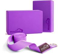 WHITECLOUDZ Yoga Blocks Set of 2 with strap - EVA Foam blocks - High Density YogaBlocks - Premium Design Yoga Bricks x2 Non-slip & Travel friendly - Improve Strength, Balance and Flexibility
