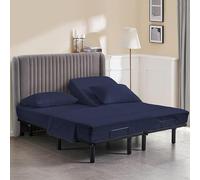 WhiteCurls 100% Pure Cotton 30" Queen Split Head Flex 4-PCs Sheet Set Fits 14-18" Deep Pockets, Split-Top Sheet Set for Flex Adjustable Beds (Stripe, Navy Blue)