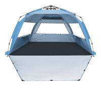 WhiteFang Deluxe XL Pop Up Beach Tent Sun Shade Shelter for 3-4 Person, UV Protection, Extendable Floor with 3 Ventilating Windows Plus Carrying Bag, Stakes, and Guy Lines (Light Blue)