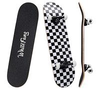 WhiteFang Skateboards 31 Inch Complete Skateboard Double Kick Skate Board 7 Layer Canadian Maple Deck Skateboard for Kids and Beginners(Check)