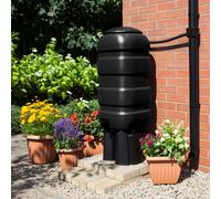 Whitefurze 100L Black Water Butt Kit Stand Tap Diverter Space Saving Garden Water Container