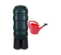 Whitefurze 100L Green Water Butt Kit with Stand & 5 Litre Red Watering Can, Multi