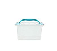 Whitefurze 2 Count 7L Carry Box Secure LID Strong Handle Clear Plastic Storage Container Teal Clip