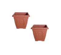Whitefurze 2 X 30Cm Square Venetian Pot Decorative Plastic Garden Flower Planter Terracotta