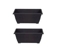 Whitefurze 2 X 40Cm Small Plastic Venetian Window Box Trough Planter Pot Black Colour