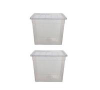 Whitefurze 2 X 56Cm Storage Box Spacemaster Maxi Clear Plastic Stackable Home Storage Box 64L Capacity