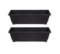 Whitefurze 2 X 60Cm Slim Plastic Venetian Window Box Trough Planter Pot Black Colour
