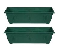 Whitefurze 2 X 60Cm Slim Plastic Venetian Window Box Trough Planter Pot Green Colour