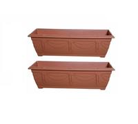 Whitefurze 2 X 60Cm Slim Plastic Venetian Window Box Trough Planter Pot Terracotta Colour