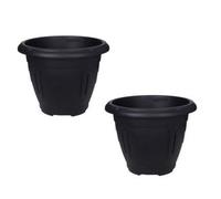 Whitefurze 2 X Black Round Venetian Pot Decorative Plastic Garden Flower Planter Pot 33Cm