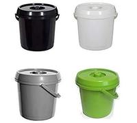 Whitefurze 2 x Bucket with Lid, 14 Litre, Cream
