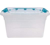 Whitefurze 2 X Carry Box Secure Lid Strong Handle Clear Plastic Storage Container Teal Clip 13L