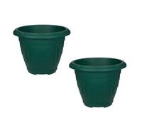 Whitefurze 2 X Green Round Venetian Pot Decorative Plastic Garden Flower Planter Pot 24Cm