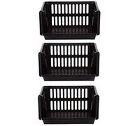 Whitefurze 2 X Large 3 Tier Stacking Baskets Storage Veg Rack Plastic Stackers, Black, 35 x 12 x 34 cm