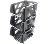 Whitefurze 2 x Stacking Basket Set of 3, Silver, 18 cm