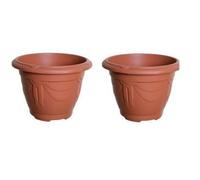 Whitefurze 2 X Terracotta Colour Round Venetian Pot Decorative Plastic Garden Flower Planter Pot 24Cm