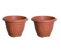 Whitefurze 2 X Terracotta Colour Round Venetian Pot Decorative Plastic Garden Flower Planter Pot 33Cm