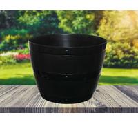 Whitefurze 2X Large Black Barrel Planter Round Plastic Plant Pot 50Cm Patio Garden Flower Tub