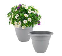 Whitefurze 2X Small Grey Round Plant Pot 20Cm Plastic Bell Planter Traditional Flower Pot