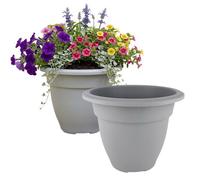 Whitefurze 2Xgrey Round Bell Plant Pot 45Cm Plastic Bell Planter Patio Flowerpot