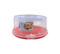 Whitefurze 30Cm Round Plastic Cake Box Red/clear Airtight Container With Locking Clip Handle & Stackable Design