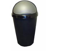 Whitefurze 3x 50 L LITRE BLACK KITCHEN BULLET BIN RUBBISH BIN WITH LARGER OPENING SILVER FLAP