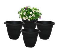 Whitefurze 4 Black Round Bell Plant Pots 30Cm Plastic Bell Planter Patio Pot