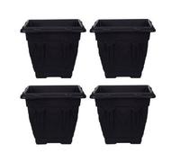 Whitefurze 4 X 22Cm Square Venetian Pot Decorative Plastic Garden Flower Planter Black