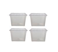 Whitefurze 4 X 56Cm Storage Box Spacemaster Maxi Clear Plastic Stackable Home Storage Box 64L Capacity