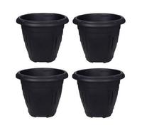 Whitefurze 4 X Black Round Venetian Pot Decorative Plastic Garden Flower Planter Pot 43Cm