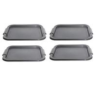 Whitefurze 4 x Plastic Silver Rectangle Serving Drinks Dinner Plate Lap Tray 41cm x 31cm