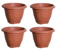 Whitefurze 4 X Terracotta Colour Round Venetian Pot Decorative Plastic Garden Flower Planter Pot 24Cm