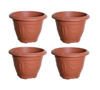 Whitefurze 4 X Terracotta Colour Round Venetian Pot Decorative Plastic Garden Flower Planter Pot 33Cm