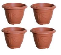 Whitefurze 4 X Terracotta Colour Round Venetian Pot Decorative Plastic Garden Flower Planter Pot 43Cm