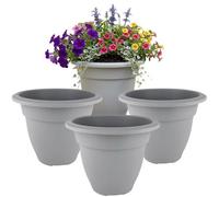 Whitefurze 4X Grey Round Bell Plant Pot 45Cm Plastic Bell Planter Patio Flowerpot