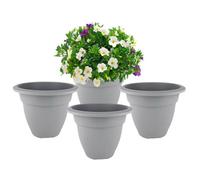 Shop4allsorts 4 x Grey 20cm small round bell plant pot - plastic plant pot - small indoor and outdoor garden planter - traditional bell shape pot - herb and flower planter.
