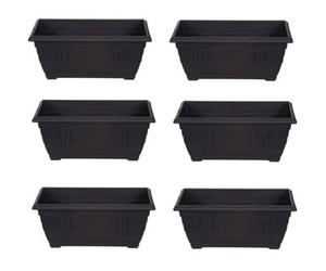 Whitefurze 6 X 40Cm Small Plastic Venetian Window Box Trough Planter Pot Black Colour