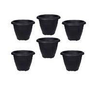 Whitefurze 6 X Black Round Venetian Pot Decorative Plastic Garden Flower Planter Pot 24Cm