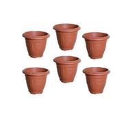 Whitefurze 6 X Terracotta Colour Round Venetian Pot Decorative Plastic Garden Flower Planter Pot 33Cm