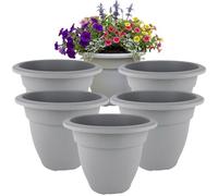 Whitefurze 6X Grey Round Bell Plant Pot 45Cm Plastic Bell Planter Patio Flowerpot