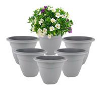 Whitefurze 6X Small Grey Round Plant Pot 20Cm Plastic Bell Planter Traditional Flower Pot
