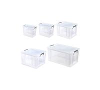Whitefurze Allstore Plastic Storage Boxes with Lids & Silver Clamps Set in Clear Whitefurze Clear