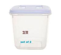 Whitefurze Basic 2L Plastic Food Storer Set of 2, 15 x 15 x 15 cm, Airtight Lid, Cylindrical Canister, BPA Free, Microwave Safe