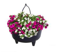 Whitefurze Black Plastic Cauldron Planter Flower Basket With Handle Small Round Pot 26Cm