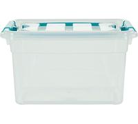 Whitefurze Carry Box Secure Lid Strong Handle Clear Plastic Storage Container Teal Clip 13L