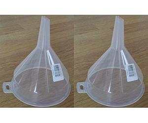 Whitefurze Clear Plastic Funnel, 14 cm Kitchen Funnel for Liquid Transfer, Plastic Construction, Kitchen Tool, Pack of 2, Colours Include Yellow, Grey, Beige, Blue