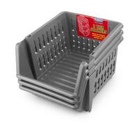 Whitefurze Indispensable 18cm Silver Plastic Stacking Basket Set (Neoteric Design) (B77)